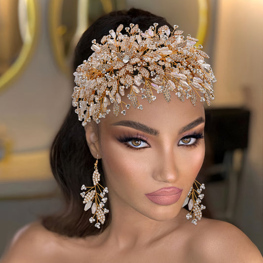 1pc Elegant Polyresin Bridal Hairpiece, Handcrafted Beaded Crystal Leaf Design, Sweet Style Solid Color Wedding Party Hair Accessory for Women