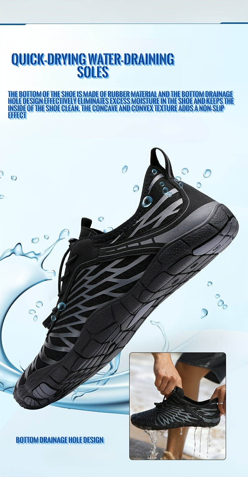 Quick-Dry Aqua Sneakers for Men - Breathable with Non-Slip Rubber Sole for Surfing, Swimming, Beach Tennis & Volleyball - Versatile All-Season Footwear in Gray, Black