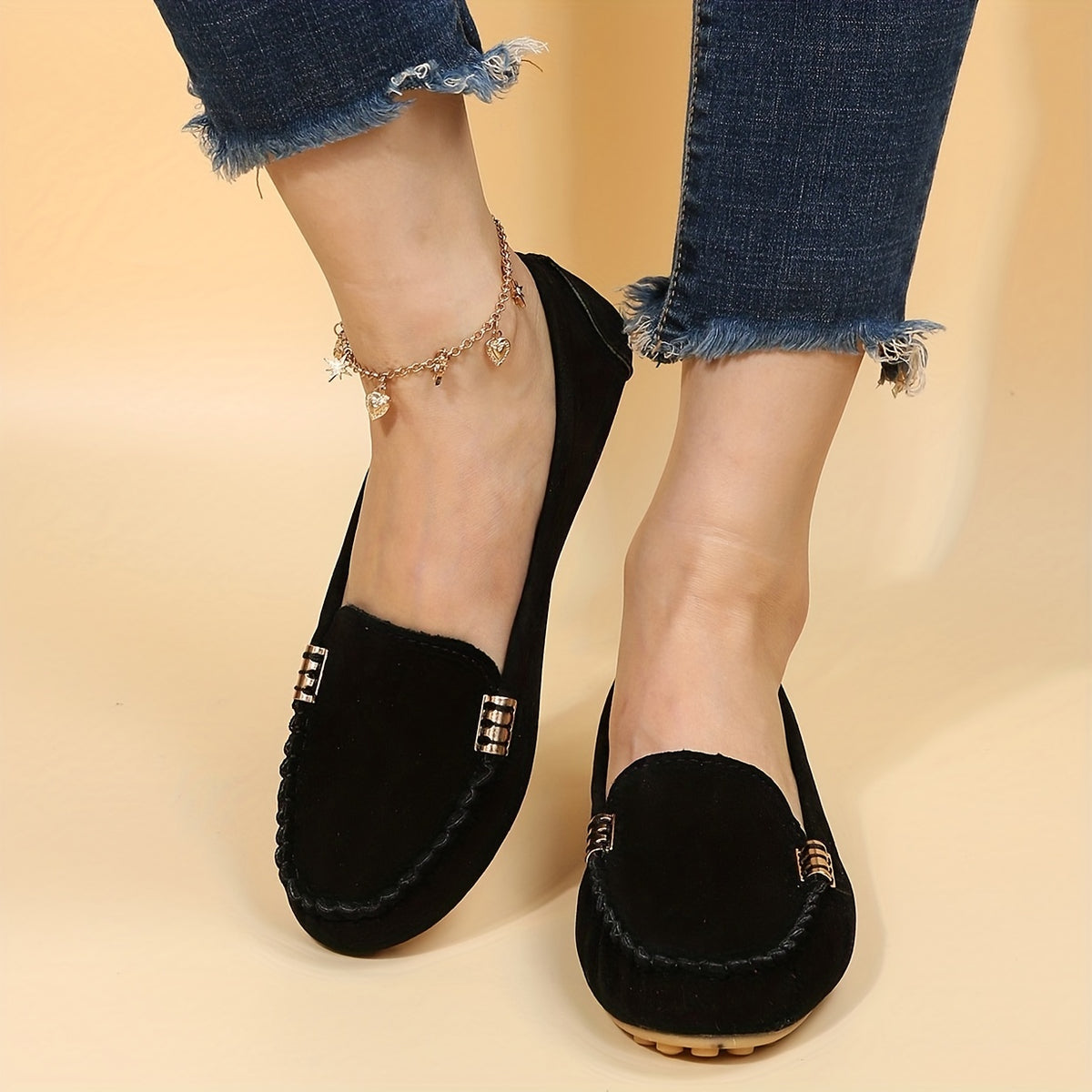 Women's Round Toe Loafers, Solid Comfortable Slip On Shoes, Women's Footwear