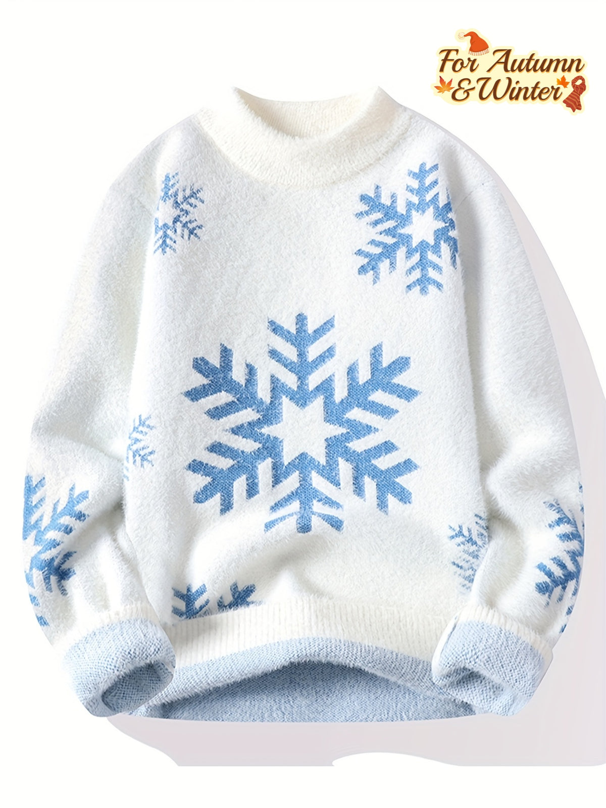 Fashionable High-Neck Snowflake Knit Sweater for Young And Middle-Aged Men for Autumn And Winter.