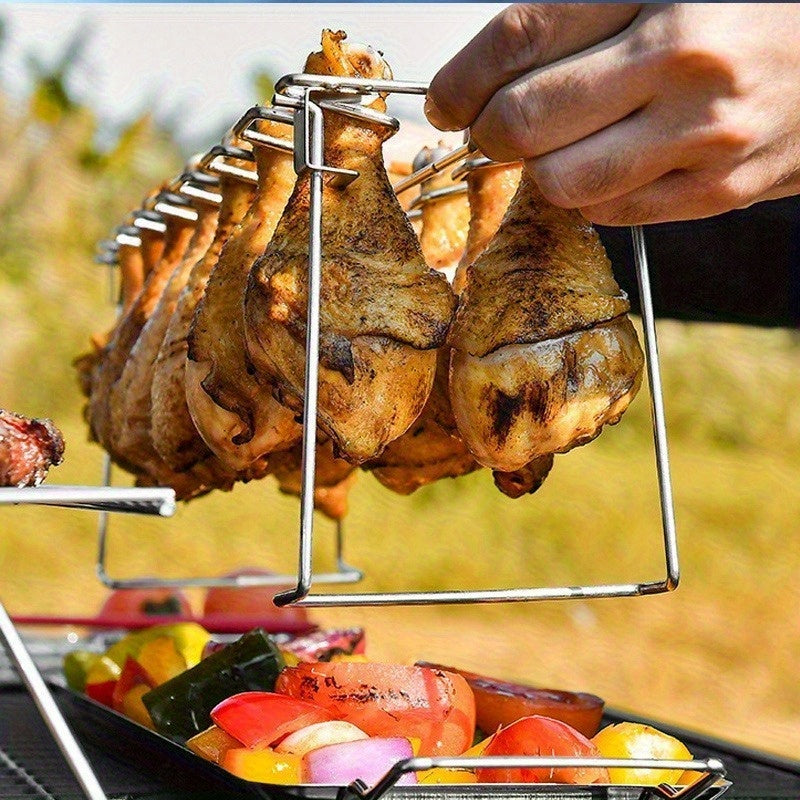 2pcs The Leg Rack with Slots Is Suitable for Grilling Chicken Legs And Wings, Made of High Grade Stainless Steel, Foldable, Equipped with a Removable Draining Tray That Can Be Cleaned in The Dishwasher; It Is Ideal for Use in Ovens, Grilling Racks, C, Ki