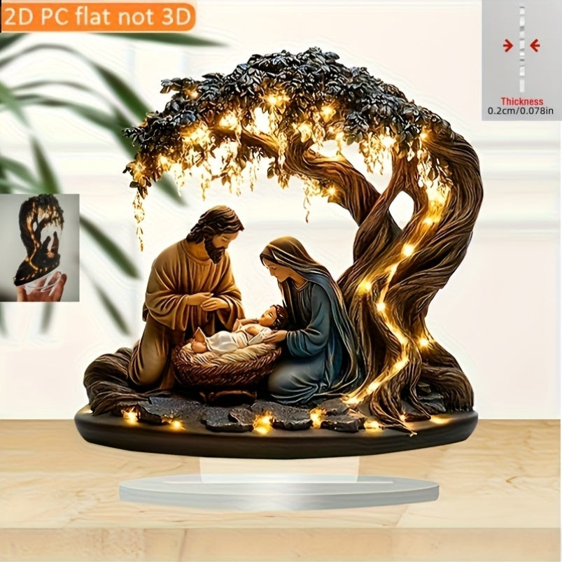2D Flat, 1pc 2D Flat Christmas Scene Desktop Decor - Acrylic 2D Sign, No Batteries Needed, Perfect Holiday Gift for Home, Office, Living Room, Bedroom