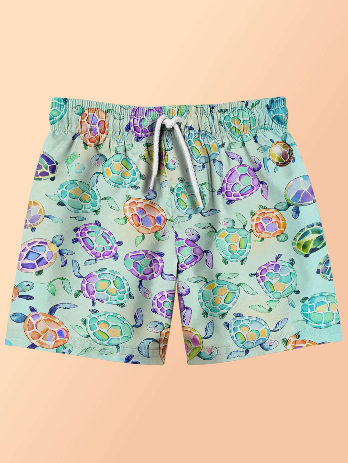 Men'S Shorts Beach Colorful Sea Turtle Group Swimming Light Blue Water Pattern - Casual Pants with Drawstring, Versatile Everyday Wear