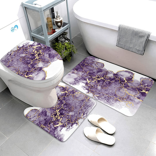3pcs Spring Summer Decor Watercolor Splash Ink Print Non Slip Washable Thicken Bathroom Mat Set Including Bathroom Floor Mat Toilet Foot Mat and Toilet Seat Cover Mat Mats Sets Bathroom Decor Home Decor