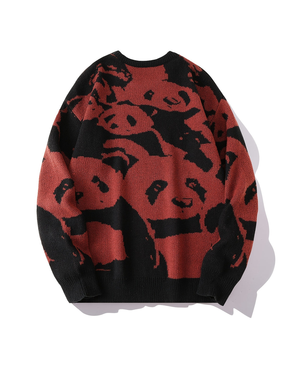 Cozy Panda Crew Neck Sweater - Novelty Cartoon Knit Pullover for Men - Warm, Slightly Stretchy, Casual Fall Winter Wear with Fun Panda Pattern