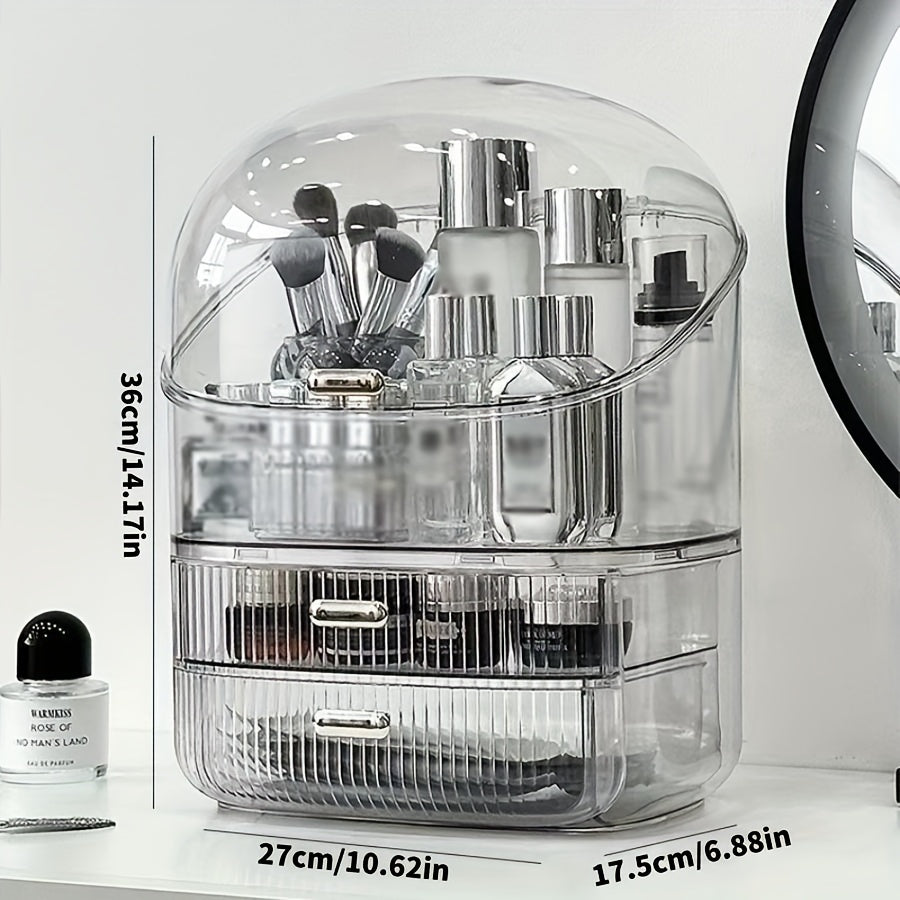 Large Acrylic Cosmetic Organizer - Dust-Proof Vanity Skincare Storage Box with Lid, Spacious Countertop Makeup Holder for Bathroom Essentials