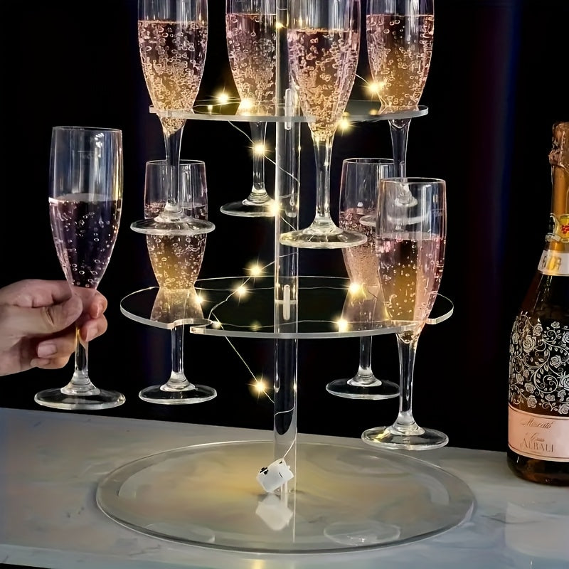 1pc elegant transparent three-layer cocktail glass stand for 12 cups-tower champagne glass display stand perfect for parties and events.