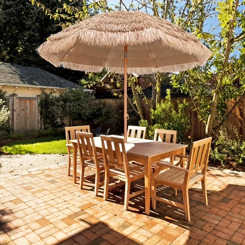 1pc Modern Straw Umbrella - Beige Round Beach Umbrella with Sturdy Black Frame, Durable Polyester Fabric for Outdoor Camping, Poolside & Travel - Portable Sun Shade for Patio, Garden, Poolside (No Base Included), Beach Umbrella Heavy Duty Windproof, Pati