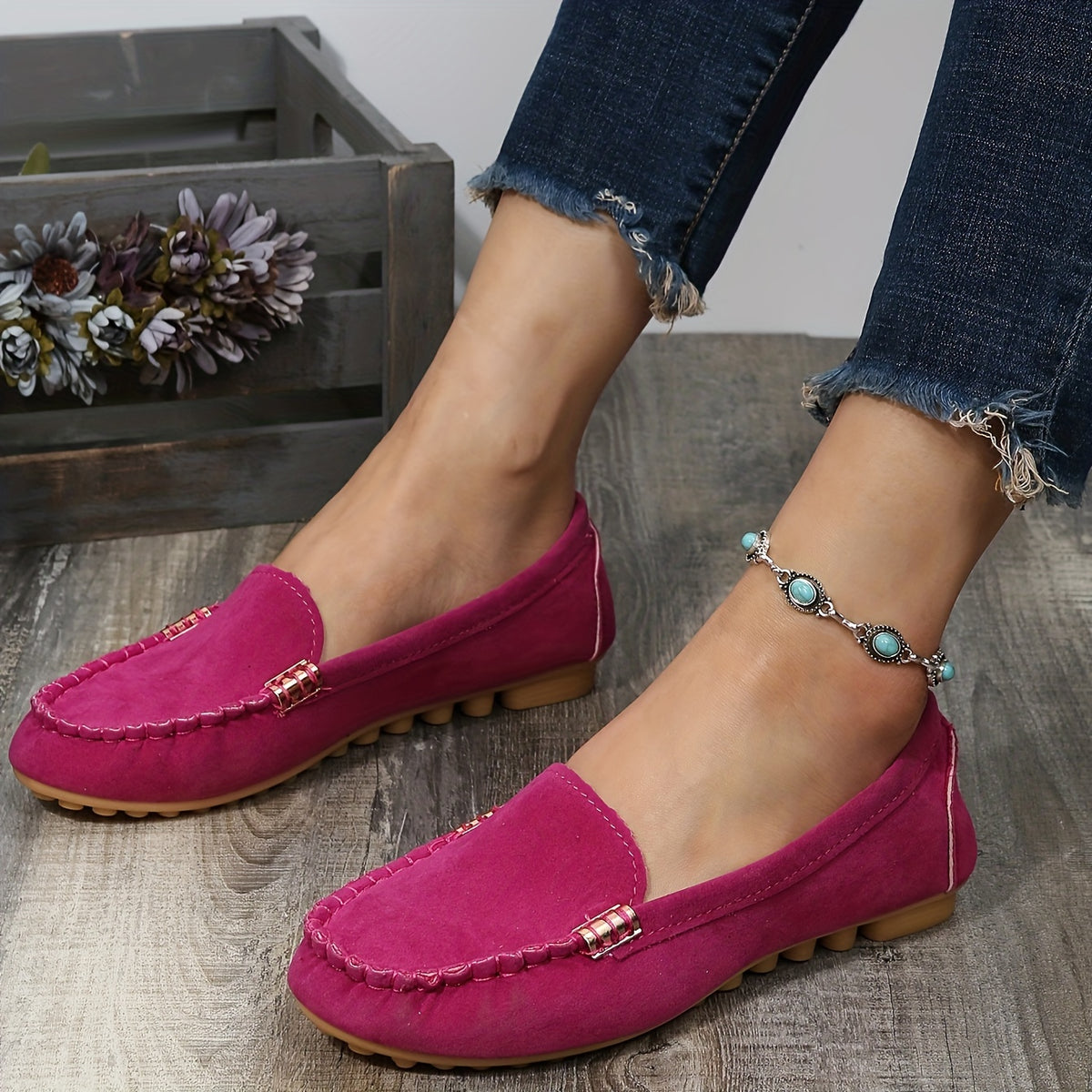 Women's Round Toe Loafers, Solid Comfortable Slip On Shoes, Women's Footwear