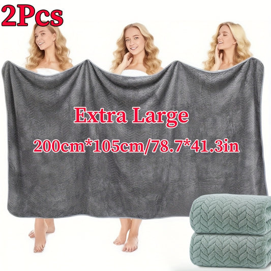 2pcs Extra Large Bath Sheets Set 200Cm*105Cm/78.7*41.3In, Extra Large Bath Towel, Microfiber Material, Soft And Comfortable with Good Absorbency, Suitable for Bathroom Shower, Hotel, Camping Blanket, Sauna, Multi-Color Optional, Wash Cloths