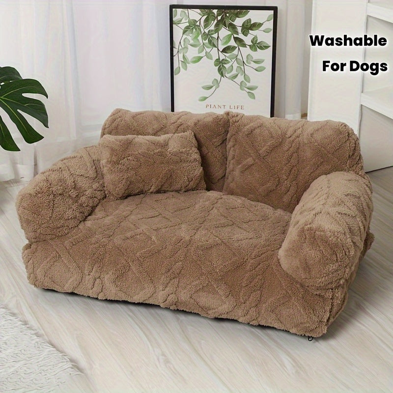 Pet Sofa Bed - Removable and Machine Washable Cover, All-Season Cozy Design in Soft Polyester Striped Khaki Color – Ideal Gift for Pet Lovers, Perfect for Small Cats & Dogs, Great for Winter