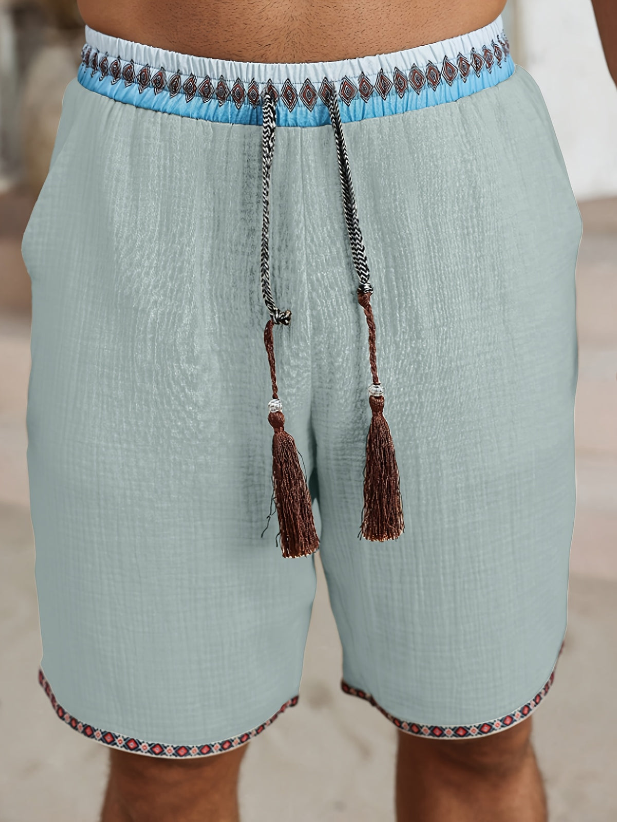 Men's Casual Beach Shorts with Versatile Lace Trim and Drawstring, Fashionable Shorts