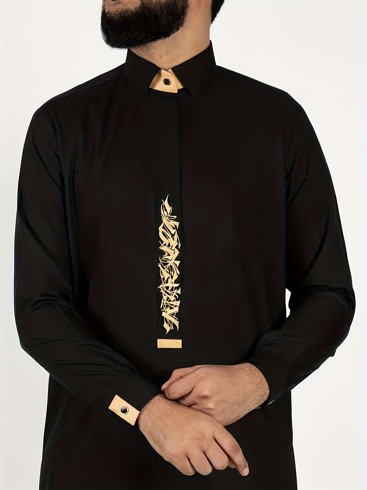 Arab Men's Plus Size Black Robe Muslim Casual Embroidered Jubba Robe All-season Universal Thobe Jubba Thawb For Men, Men's Clothing, Plus Size