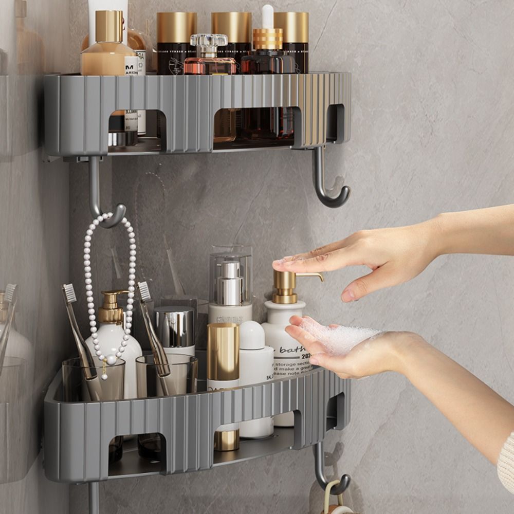 2/4 Pack Corner Shower Caddy, Adhesive Wall Mounted Organizer with No Drilling Required, Rustproof Bathroom Shelves with Large Capacity And Hooks for Shampoo, Conditioner, And Body Wash, Dorm Room Essential.