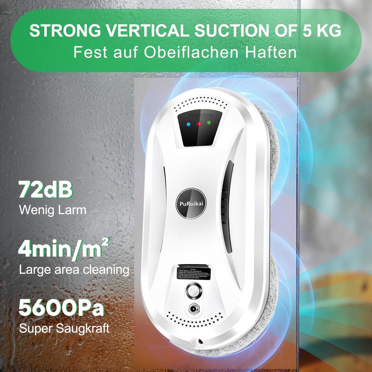 PuRuiKai 02 Smart Remote-Controlled Window Cleaning Robot | Rechargeable Battery, Dual Power Mode, Battery Capacity, 65dB Noise Intensity