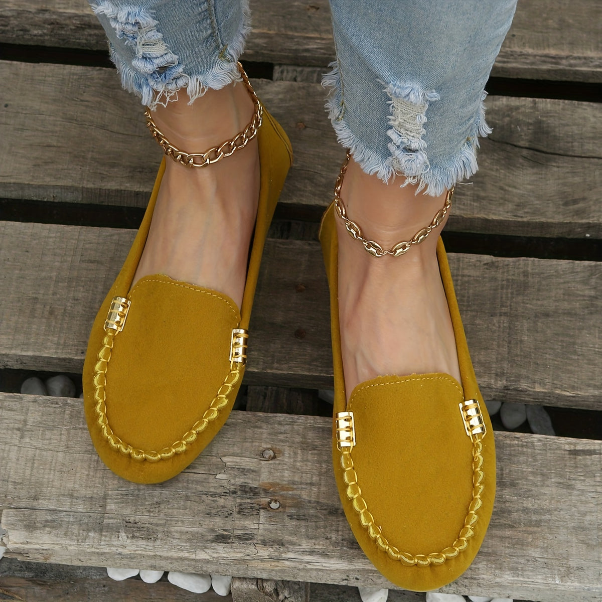 Women's Round Toe Loafers, Solid Comfortable Slip On Shoes, Women's Footwear