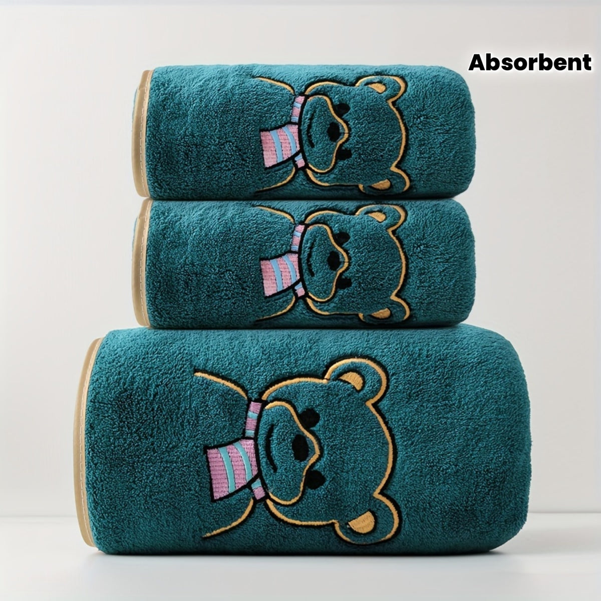 3pcsss-Phnom Penh Bear-Bath Hair + Bath Towel 3pcss Set-2 Extra Large Towels + 1 Extra Large Bath Towel-3pcss Set-Cartoon Bear Embroidery-Soft And Absorbent, Good Drying Effect-With Hanging Ring, Quick Drying, Easy to Dry-Four Seasons-Skin-Friendly, No H