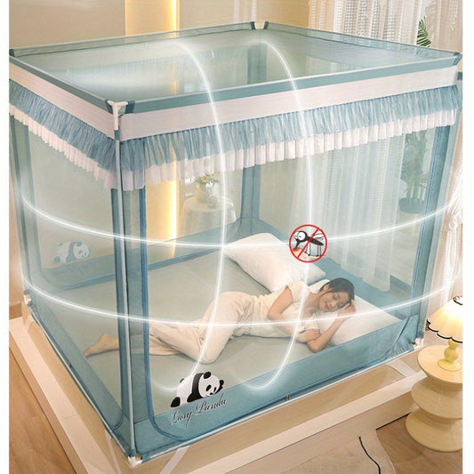 4-Corner Mosquito Net with Thick Sturdy Frame - No Assembly Required, Elegant Leaf Edge Design, Tie-Dye Mixed Colors, Easy-Clean Fabric for Bedroom & Living Room Insect Protection, Mosquito Net for Bed