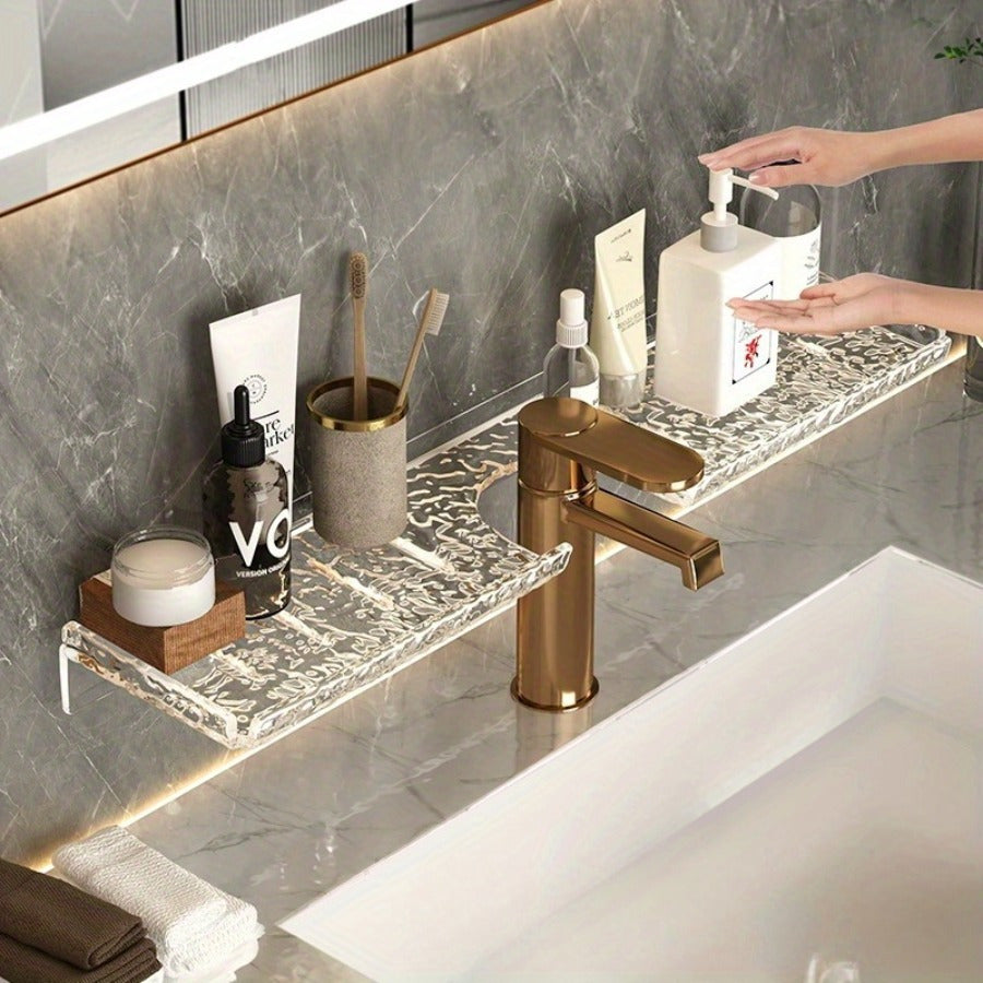 Space-Saving Acrylic Bathroom Storage Rack - Wall Mounted, No Drilling Required, Ideal for Toiletries & Accessories