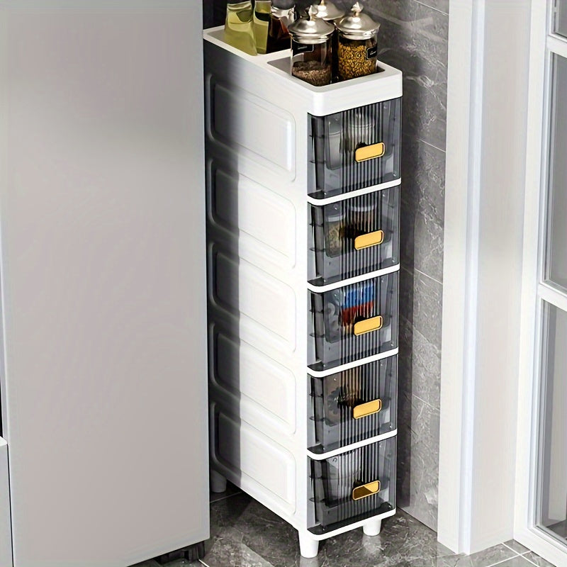 Multi-Purpose Freestanding Storage Cabinet with Drawers - Durable Plastic, Tiered Shelf Design for Bedroom, Entryway, Dressing Room - Non-Electric Slim Bathroom Organizer, Shelves