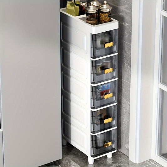 Multi-Purpose Freestanding Storage Cabinet with Drawers - Durable Plastic, Tiered Shelf Design for Bedroom, Entryway, Dressing Room - Non-Electric Slim Bathroom Organizer, Shelves