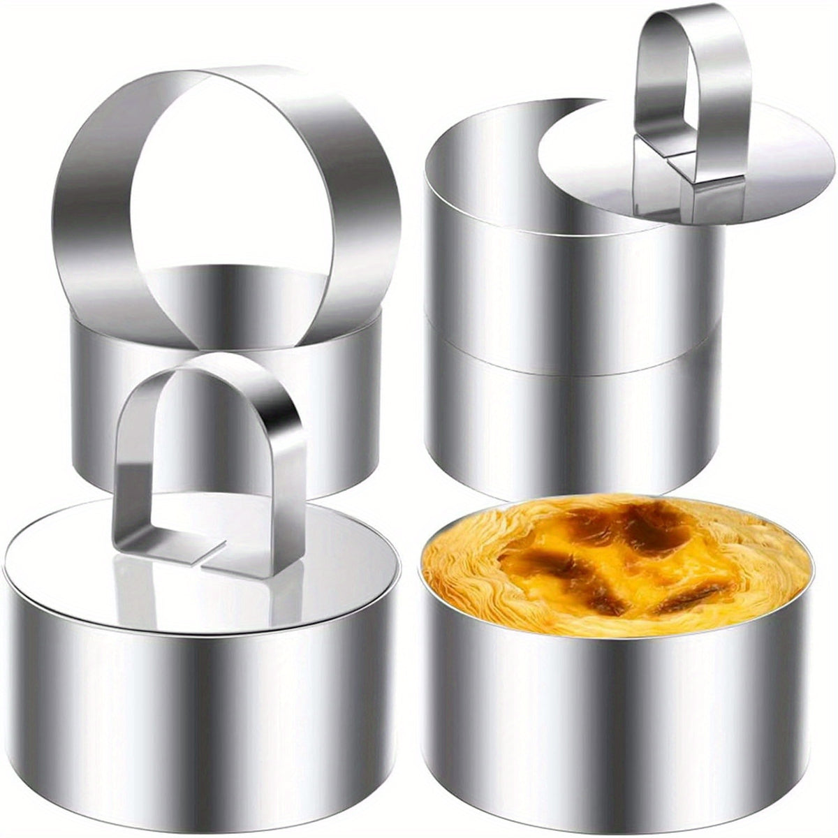 Round Cake Ring Mold Stainless Steel 8.0 cm Food Ring Molds with Pushers Cooking Pastry Rings, Tuna Tartare Mold for Dessert Baking (6 Rings and 6 Pushers)