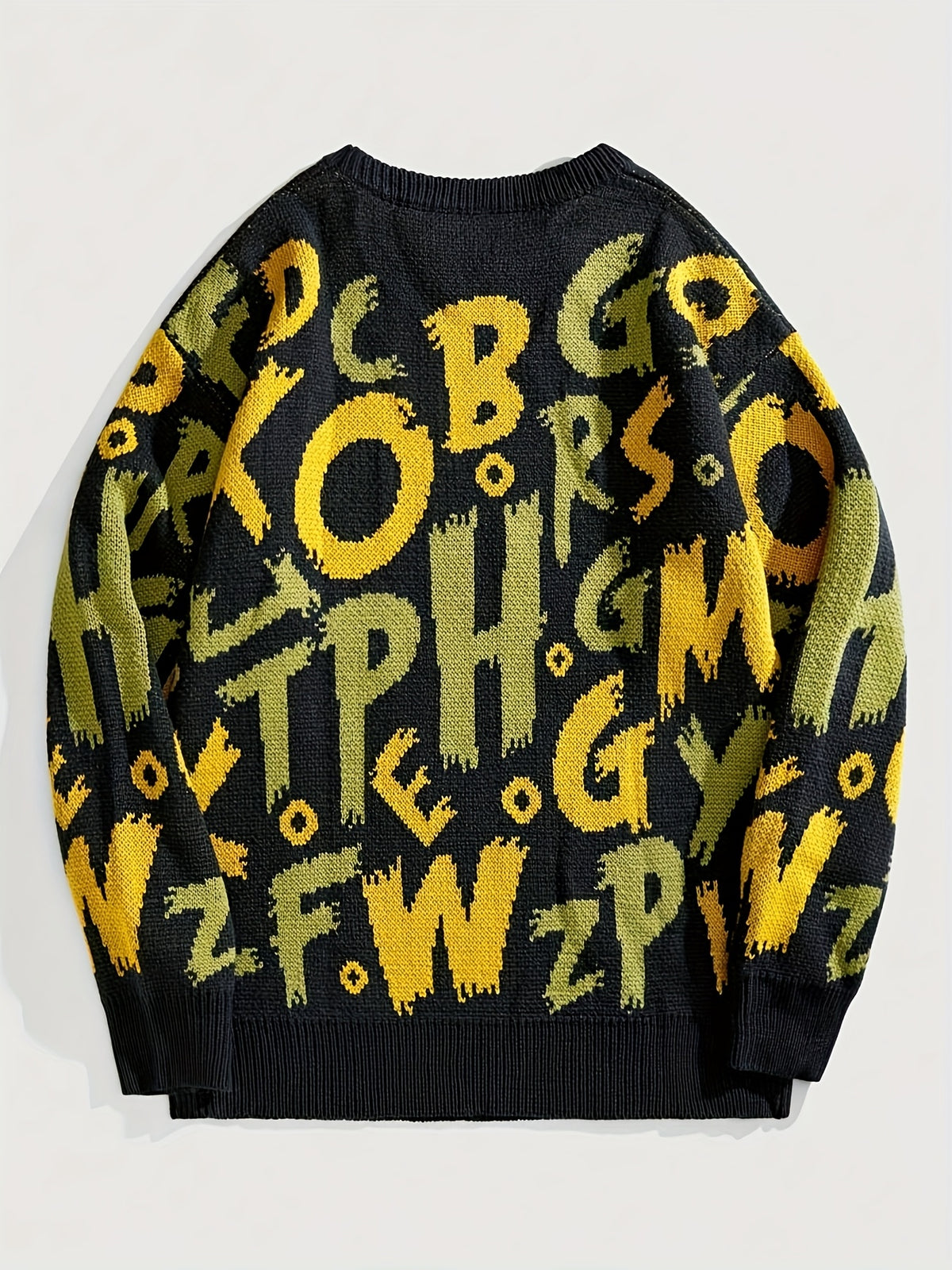 Men'S Oversized Knit Sweater with Bold Letter Print - Cozy Long Sleeve Crew Neck Pullover for Fall/Winter, Casual Streetwear Style, Acrylic Blend, Relaxed Fit, Winter Streetwear | Bold Letter Print | Acrylic Blend Sweater