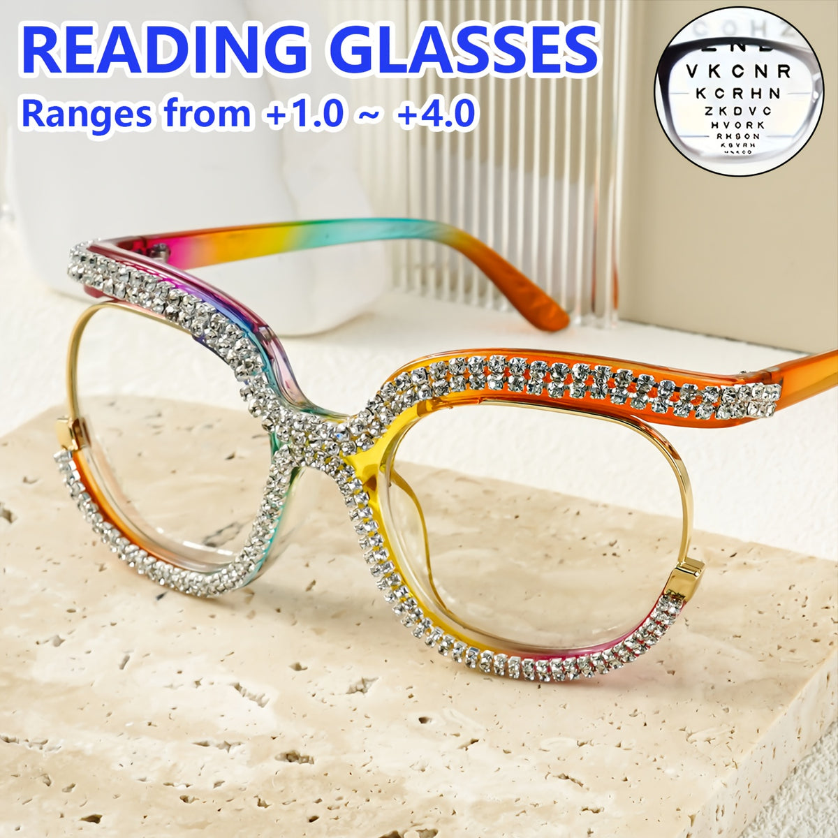 Rhinestone Oversized Reading Glasses Fashion Reading Glasses For Women Men From +1.0 To +4.0