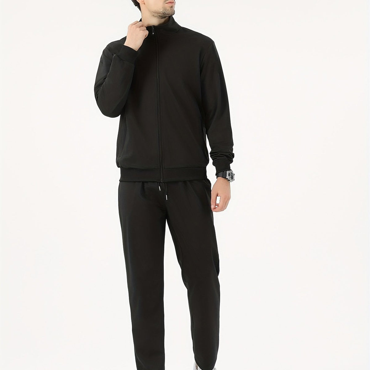 Two Piece Outfits For Men, Men Classic Design Zipper Up Jacket And Sweatpants Drawstring Pants