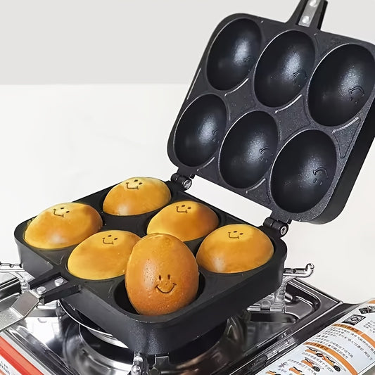 Non-Stick Egg Waffle Mold Frying Pan, Face Egg Waffle Maker, Double-Sided Non-Stick Cake Baking Pan, Face Pancake Pan, Takoyaki Frying Pan, Perfect Choice for Breakfast, Lunch, And Dinner, Kitchen Gadgets for Home Use.