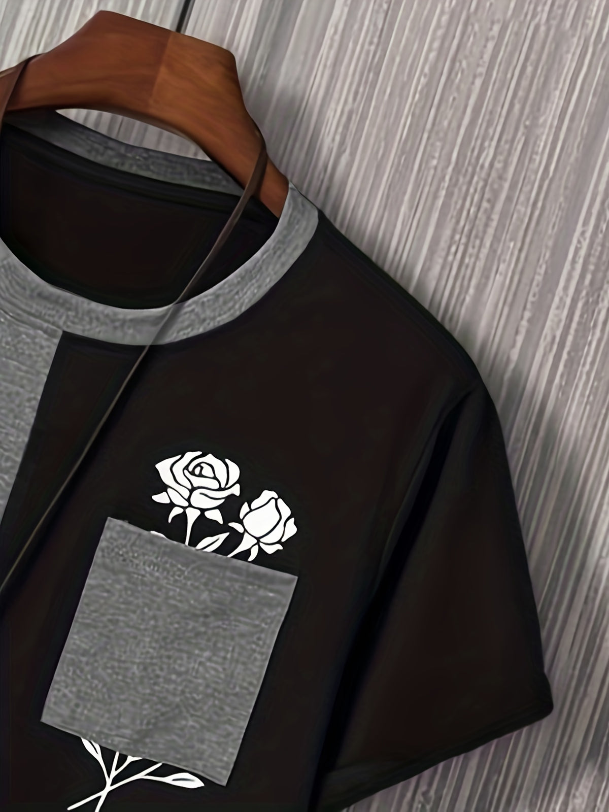 Roses Color Block Print Tee Shirt, Tee For Men, Casual Short Sleeve T-shirt For Summer Spring Fall, Tops As Gifts
