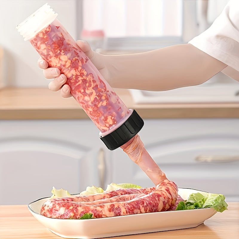 1pc Large Capacity 3-Nozzle Manual Sausage Stuffer - Easy-to-Use Handheld Sausage Pump for Kitchen, Food-Safe Plastic, Ideal for Making Various Sausages, Durable Plastic Construction, Sausage Making Equipment|Modern Kitchen Tool|Durable Plastic