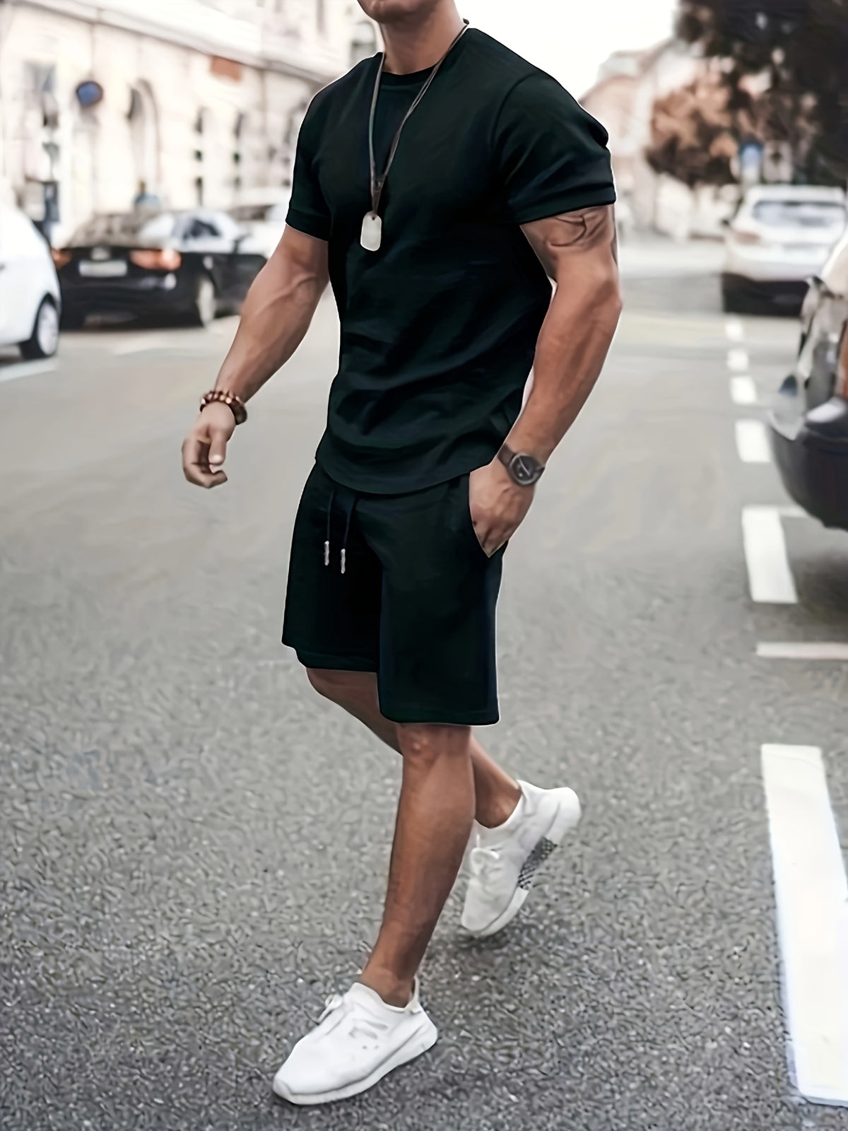 Men Summer Outfits 2 Piece Sets Fashion Short Sleeve Muscle Tee Shirts & Shorts Beach Set Sports Tracksuit For Men, Men's Pajamas Loungewear