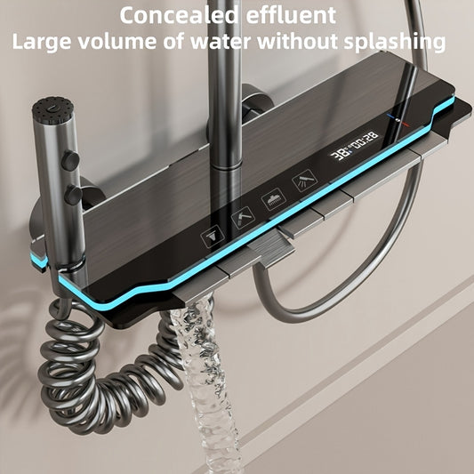 Luxury Gun Gray Shower Head Set, Piano Key Ambient Light, High Pressure Rainfall System, 4-in-1 Bathroom Accessories Kit, Digital Shower Head, Ideal Gift for Home Bathroom Decor, Perfect for Easter and Ramadan