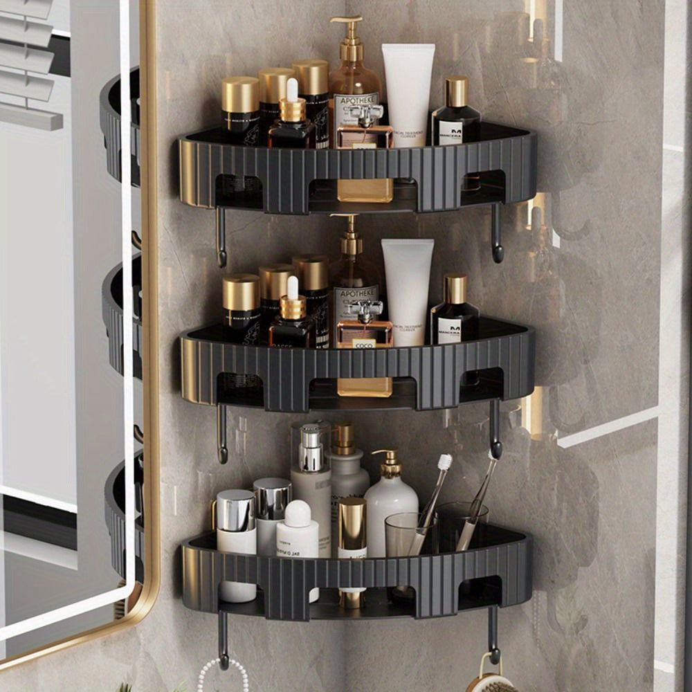2/4 Pack Corner Shower Caddy, Adhesive Wall Mounted Organizer with No Drilling Required, Rustproof Bathroom Shelves with Large Capacity And Hooks for Shampoo, Conditioner, And Body Wash, Dorm Room Essential.