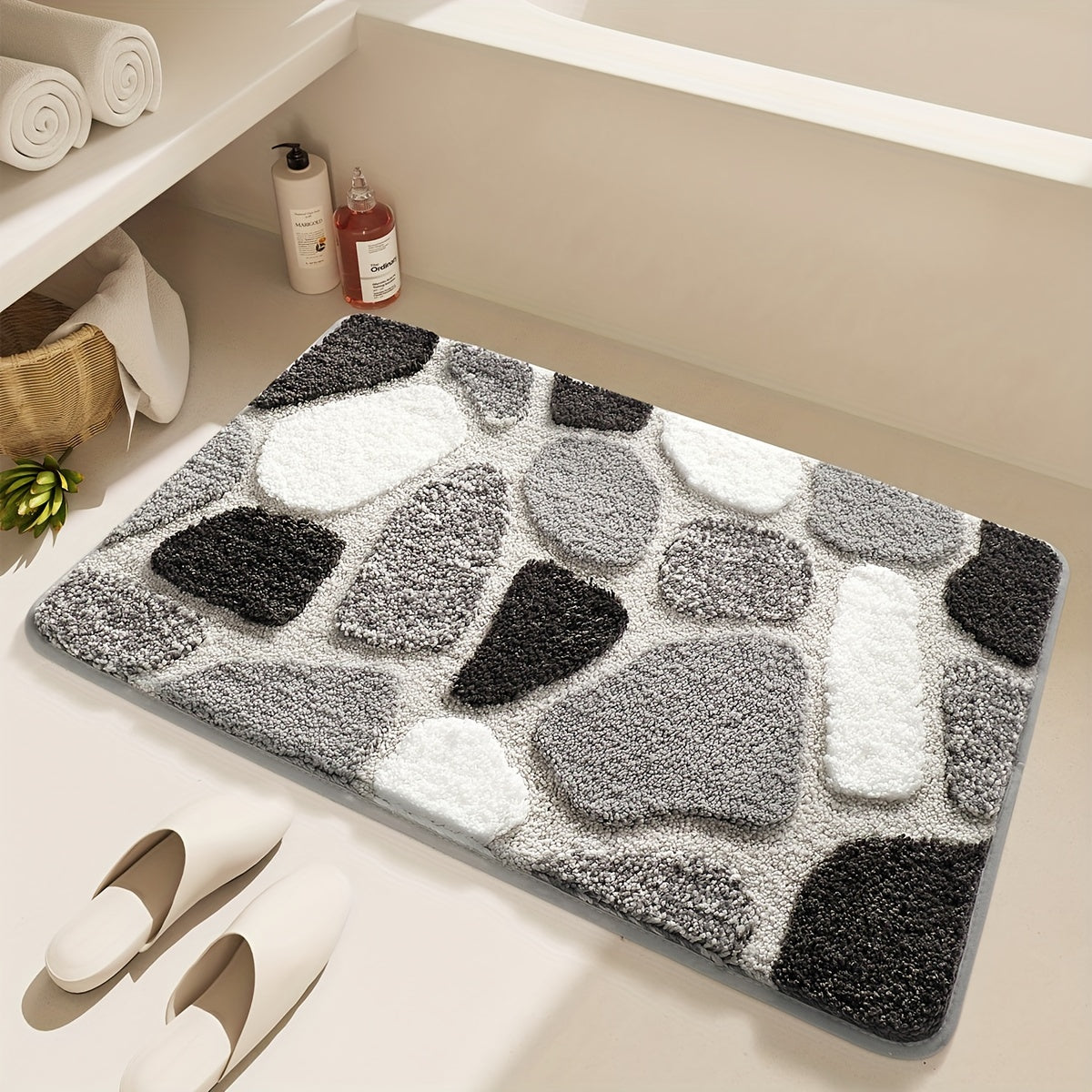 1pc Dajang Pebble Fleece Bath Mat - Non-Slip, Absorbent, High & Low Pile 3D Textured Floor Mat for Bathroom, Toilet, and Home Decor - Machine Washable Polyester with TPR Backing, Ideal Christmas Gift, Bathroom Mat, Bath Mat For Bathroom Non Slip, Heart B