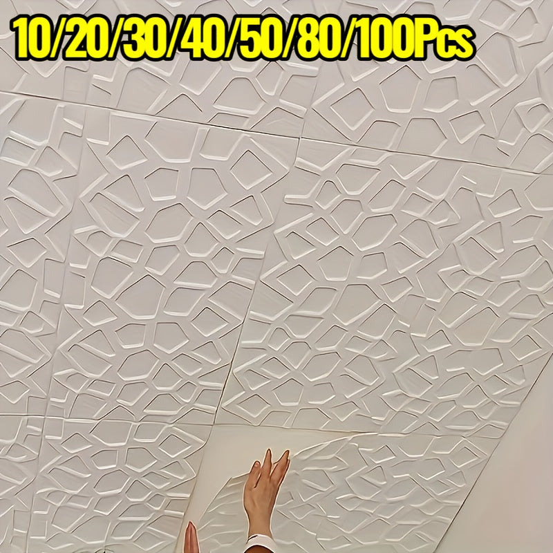 10/20/30/40/50/80/100pcs Self-Adhesive Waterproof 3D Wall Tile Stickers - Peel & Stick XPE Waterproofing Film, 3D Texture Peelable Wallpaper-like Panels (35.0x35.0cm) for Kitchen, Bathroom, Ceiling & Walls - Easy Clean, Cut-to-Fit Tiles