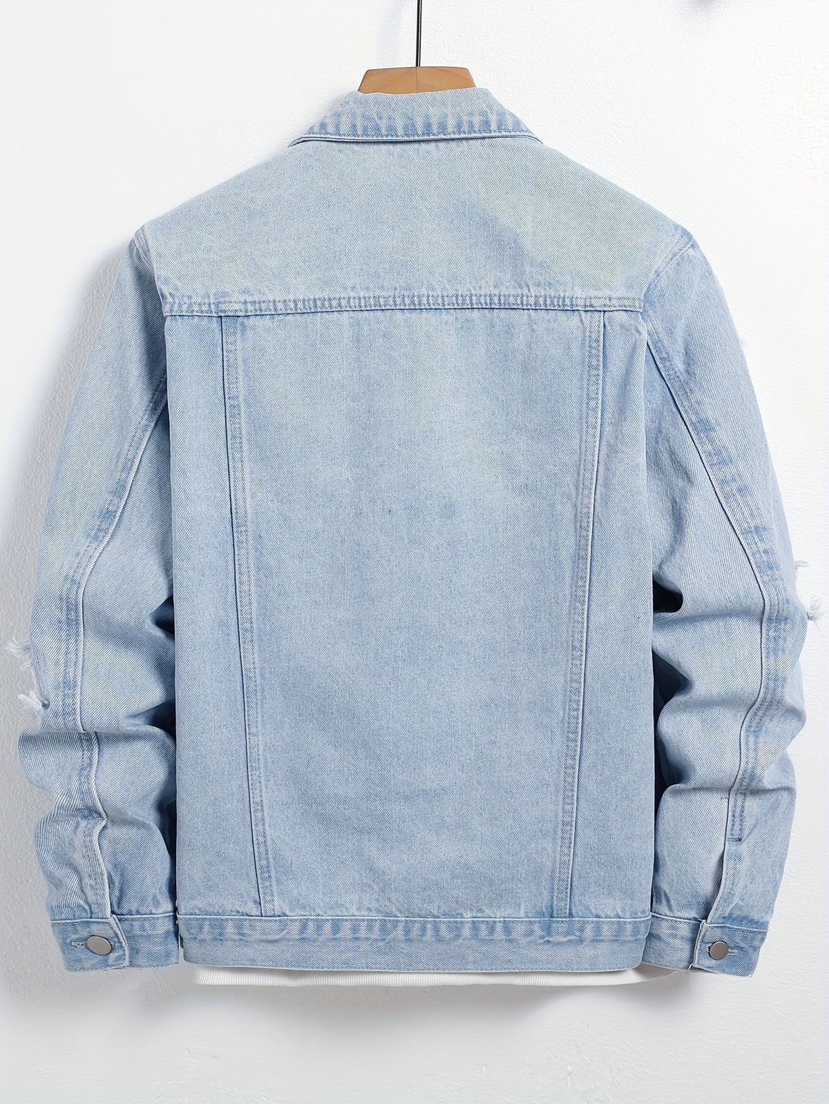 Men'S Distressed Denim Jacket - Light Blue Casual Workwear with Button-Up Front, Chest Pockets, and Frayed Details, Regular Fit for Casual Attire, Casual Outerwear | Frayed Denim Jacket | Frayed Details