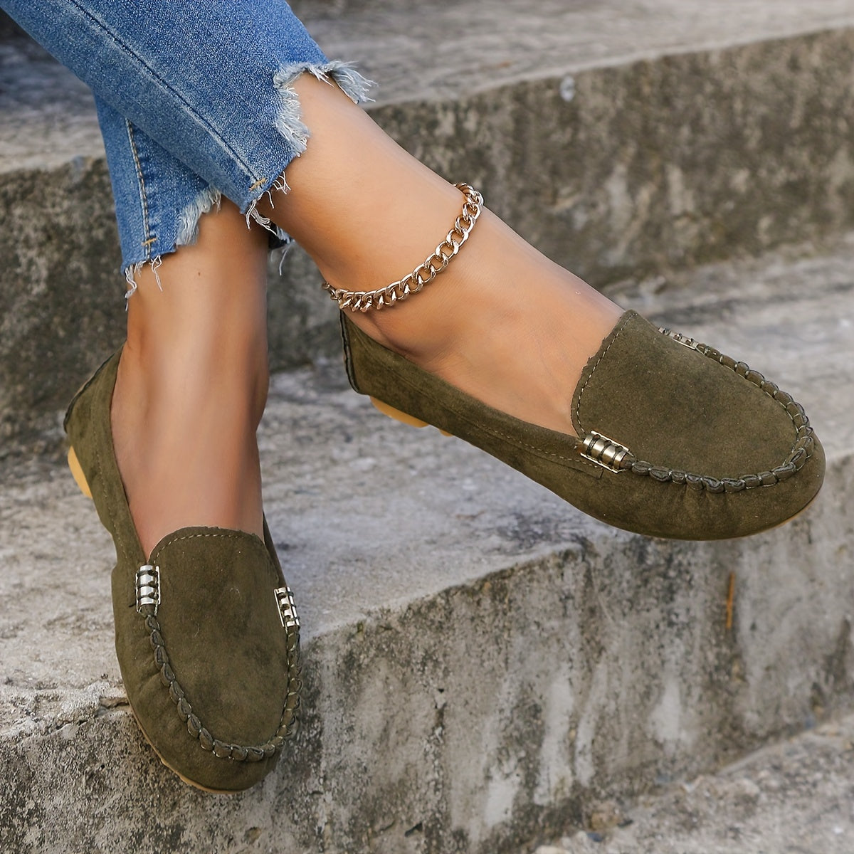 Women's Round Toe Loafers, Solid Comfortable Slip On Shoes, Women's Footwear