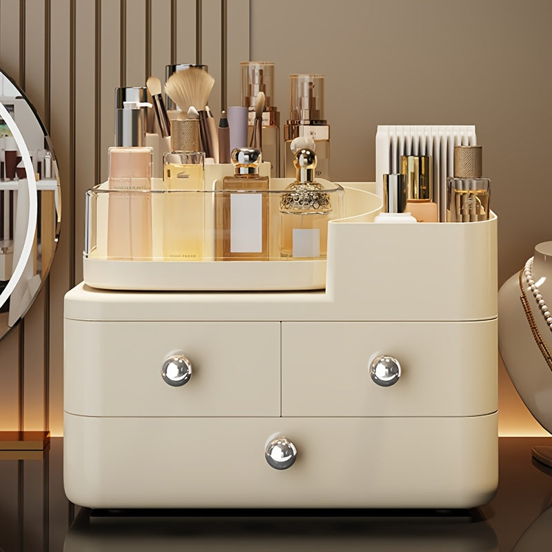 3-Tier Large Capacity Cosmetic Organizer - Portable Makeup Box with Drawers, Durable Plastic Design Suitable for Vanity, Bathroom & Desktop - Lipstick, Skincare, Brush Storage, Sturdy Structure, Smooth Surface, Metal Knobs, Bathroom Storage Cabinet, Bath