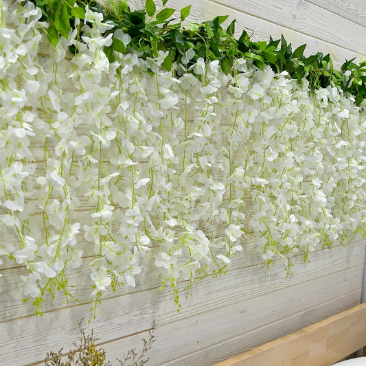 Artificial White Wisteria Vine Garland, 16 Branches Silk Rattan Hanging Flowers, Plastic Plant for Valentine'S Day, Garden, Home, Wedding Arch, Party Decor, Easter & Halloween Gift