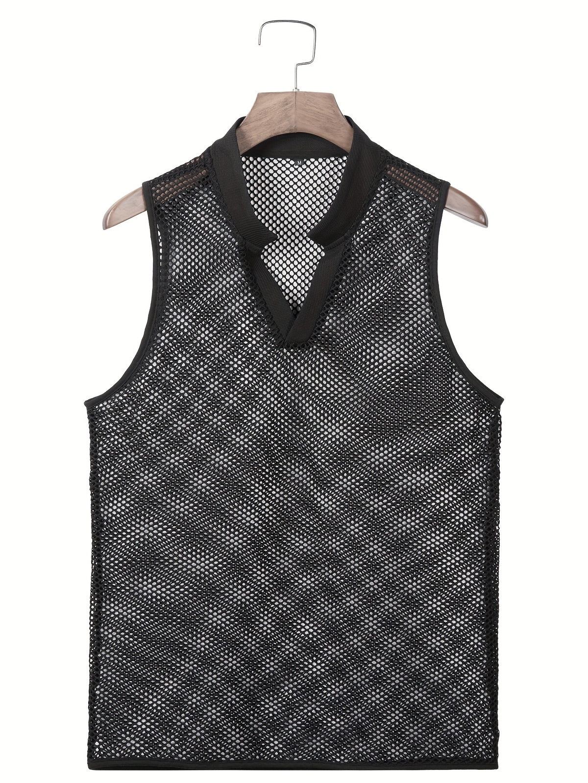 Men'S Breathable Mesh Fabric with Large Holes, Combined with Waffle Texture, Sexy And Stylish V-Neck Sleeveless Henley Tank Top for Sports And Outdoor Leisure.