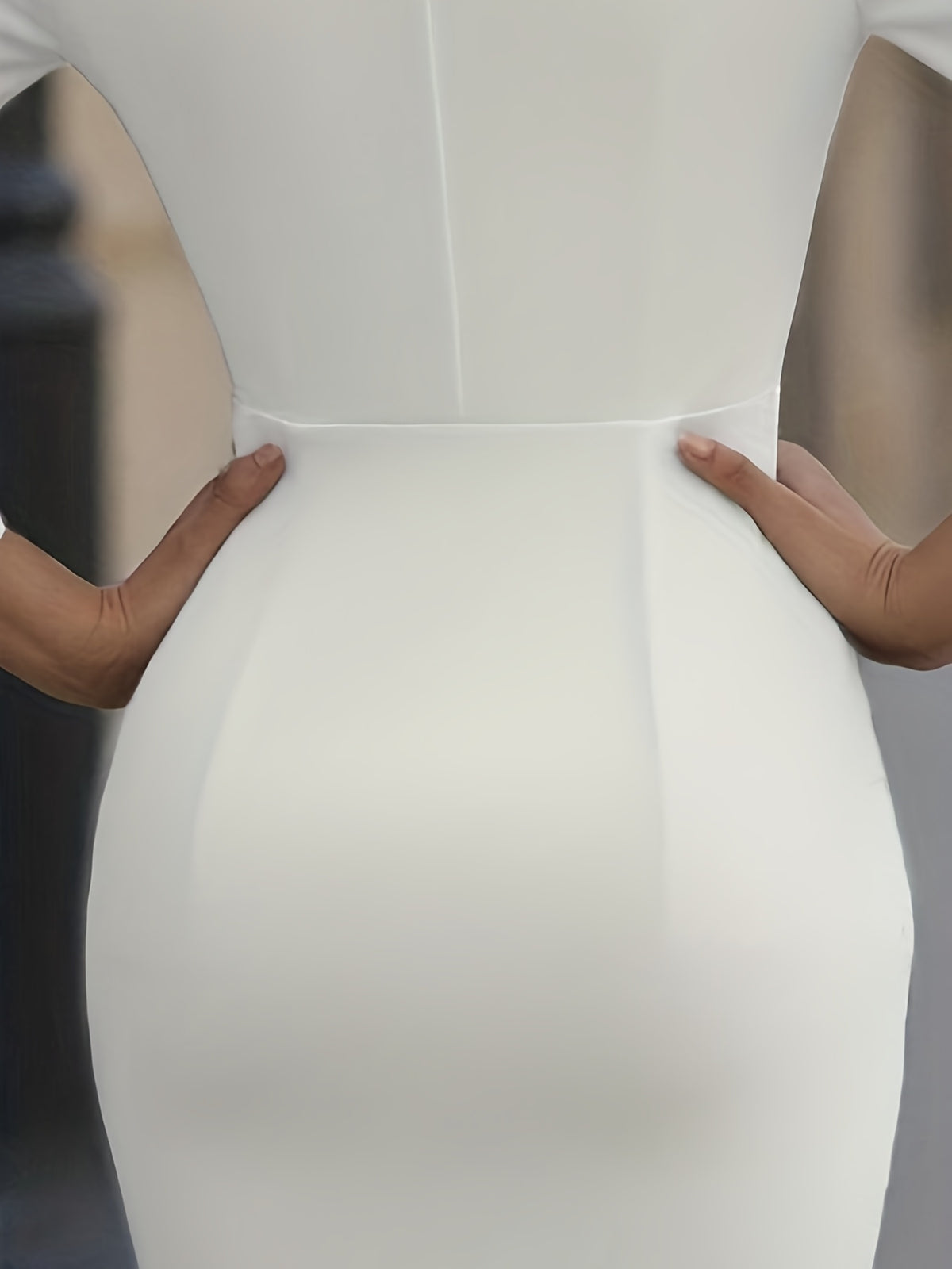 Women'S Elegant Slim-Fit White V-Neck Dress - Formal & Semi-Formal Evening Gown, Smooth Texture, Flattering Office to Party Outfit