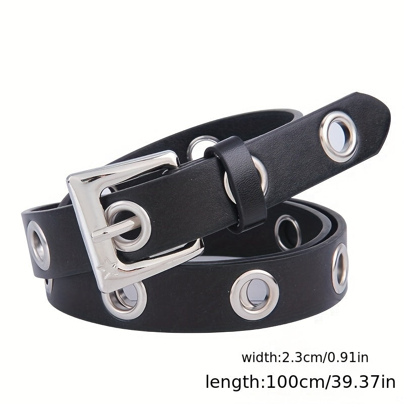 Hip Hop Chain Tassel Belts Punk Studded Pin Buckle PU Belt Y2K Unisex Black Casual PU Jeans Pants Belt For Women Men
