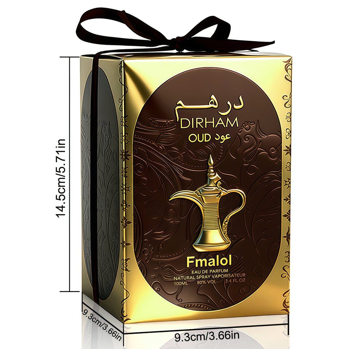 Dubai Oud Luxury Men's Eau de Parfum, 3.4oz. Arabian high - end gift box, featuring a Golden patterned water pot design with exquisite texture. It has an oriental woody fragrance, suitable for men to wear on high - end occasions and in daily life.,  Prem