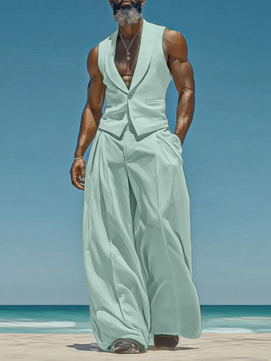 INCERUN Men A Set Sleeveless Vest Blazer with Pleated Trousers Pants Suit Party Outfits