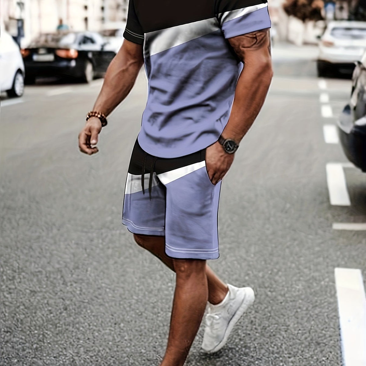 2 Piece Outfits For Men, Men's Short Sets 2 Piece Outfits Fashion Summer Tracksuits Casual Set Tops And Pants Set