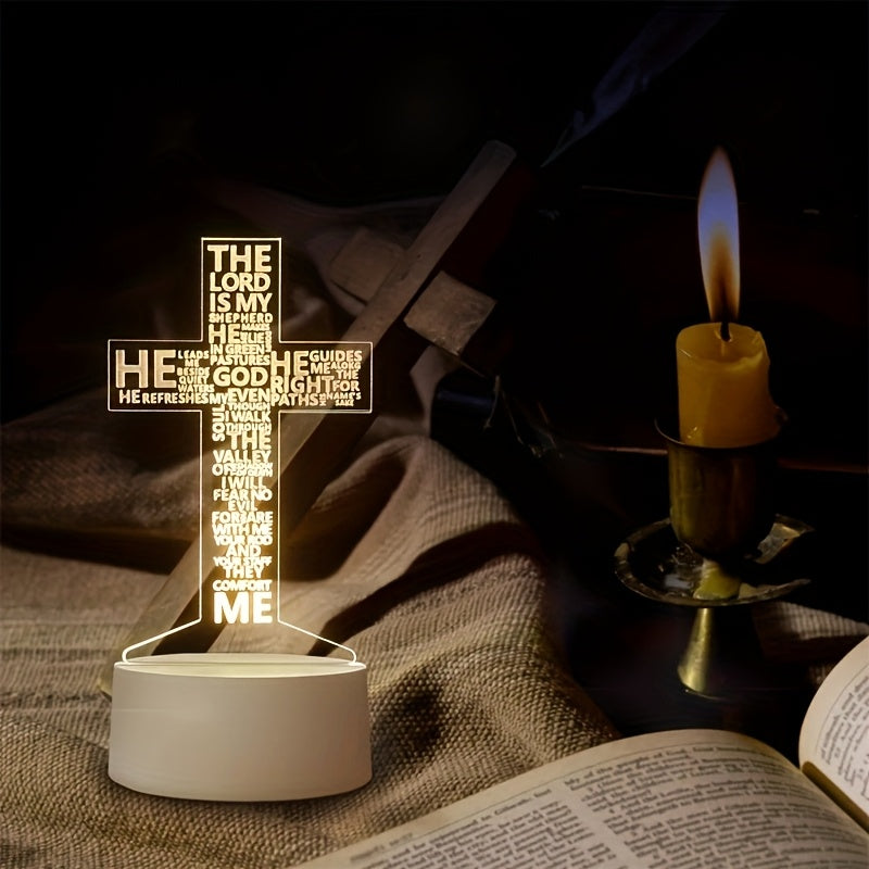 Thanksgiving Cross-Shaped 3D Prayer Night Light, Sleep Companion Night Lamp Suitable for Mother's Day Birthday Date Party Gift