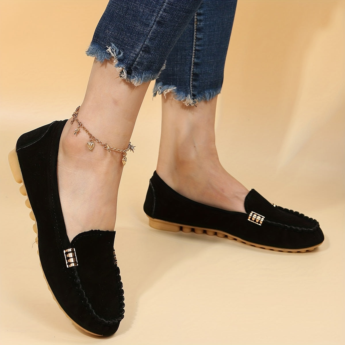 Women's Round Toe Loafers, Solid Comfortable Slip On Shoes, Women's Footwear