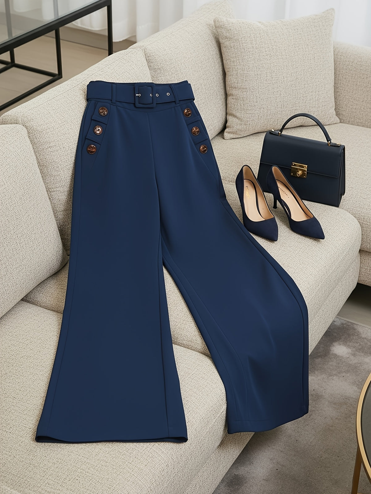 Solid Color Design Flared Pants